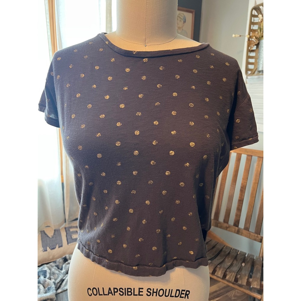 Sundry Crop Top Gold Polka Dot Print Short Sleeve Casual Tee Shirt Size‎ 0